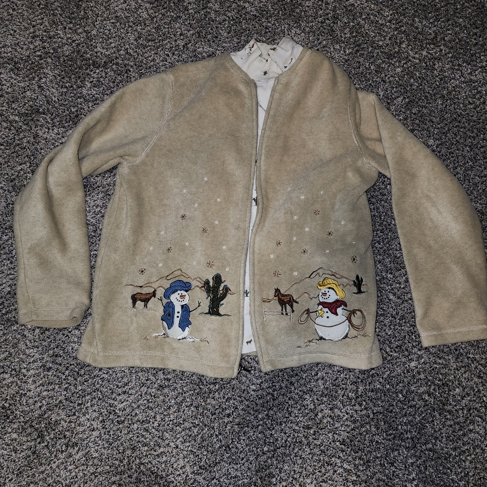 Cowboy Snowmen Fleece Cardigan & Turtleneck Set